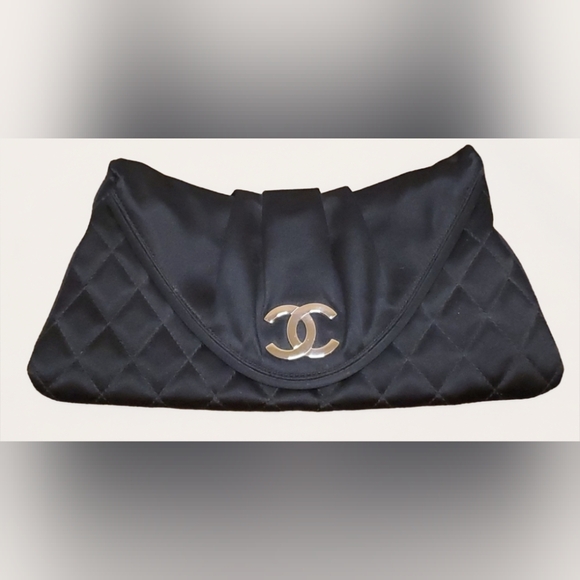 Authentic CHANEL Half Moon Satin Clutch - Picture 1 of 7